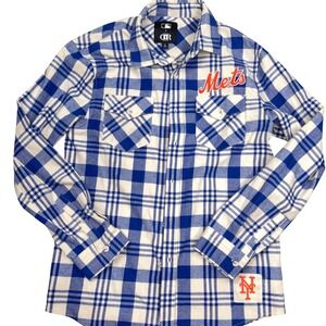Darius Rucker MLB Shirt Mens Small Blue White Plaid Flannel Stitched NY Mets